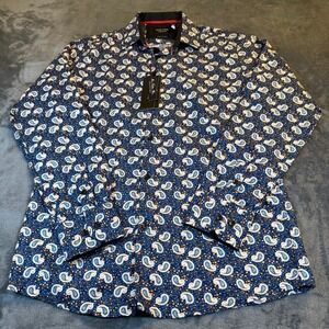 Silver Stone Collection Modern Fit Paisley Button Up Shirt Blue Mens Medium NWT